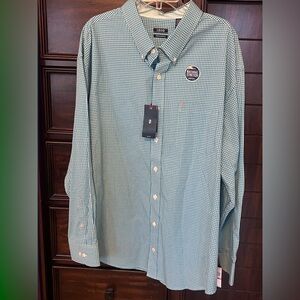 Men's size 3X- IZOD Long Sleeve Button Down Shirt Turquoise Gingham - new!